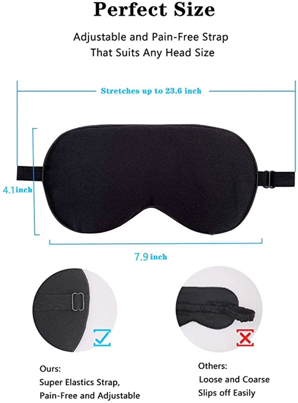 100% Natural Silk Sleeping Eye Patch Smooth Soft Eye Mask for Sleep with Adjustable Strap Blocks Light Eye Shade Cover Blindfold